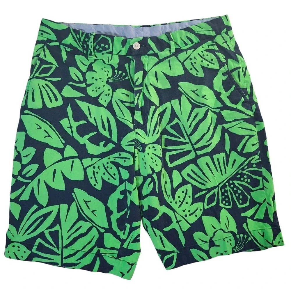 Polo Ralph Lauren Hawaiian Shorts Men's 32 Green Black Stretch Golf Tropical 9